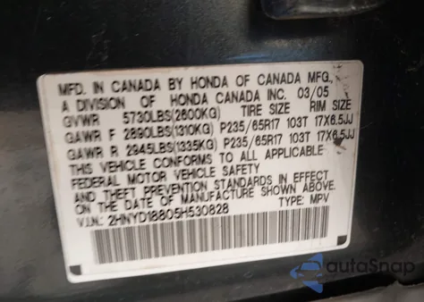 2005 Acura Mdx from USA, damaged, VIN 2HNYD18805H530828